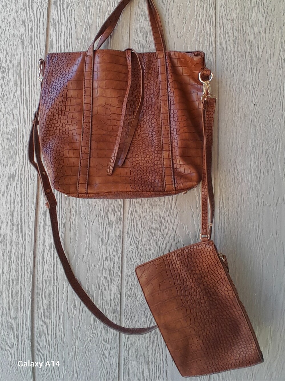 Malibu Skye..   Brown Croc-Embossed Tote with Removable Pouch